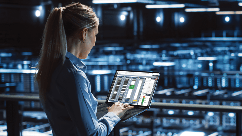 Woman looking at device screen