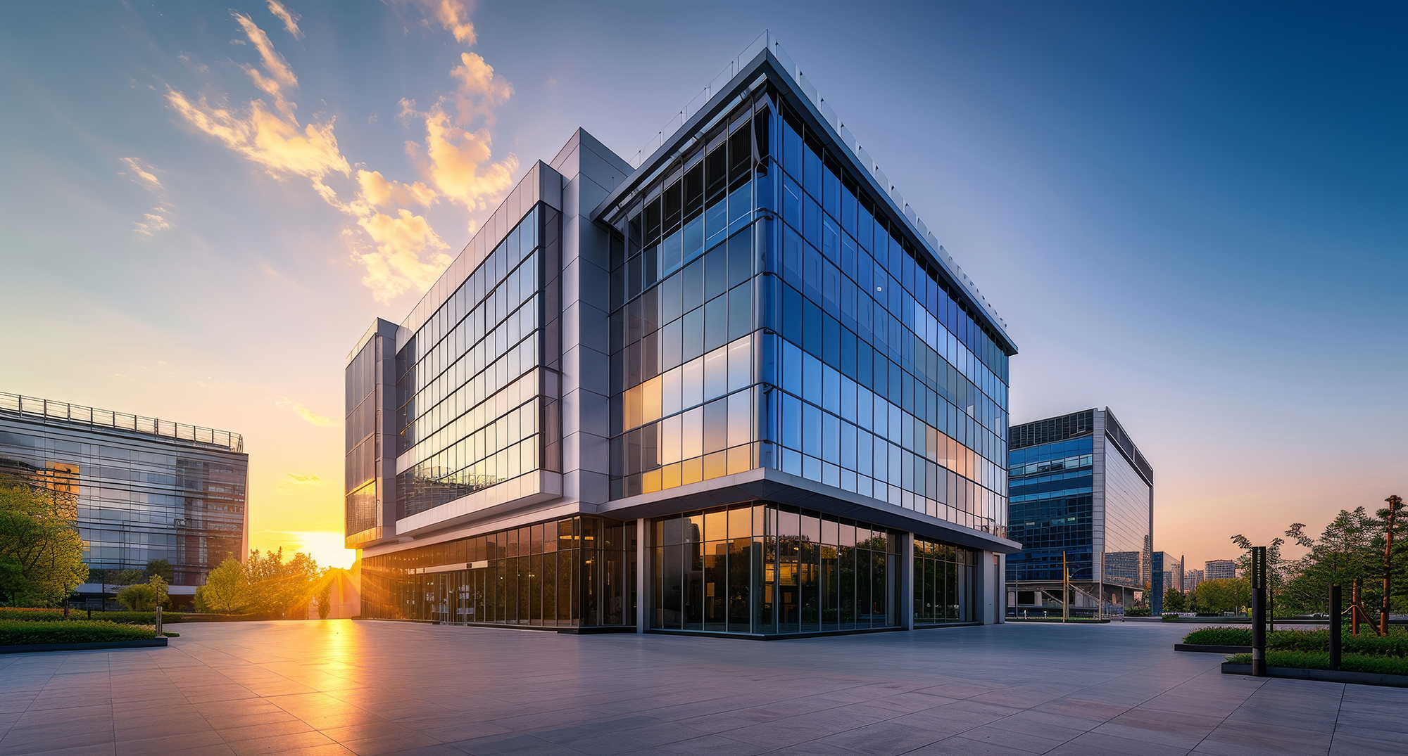 Buildings outside at dusk