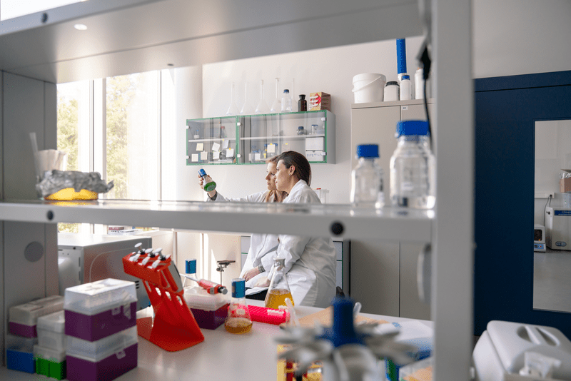 Researchers working with samples in laboratory.