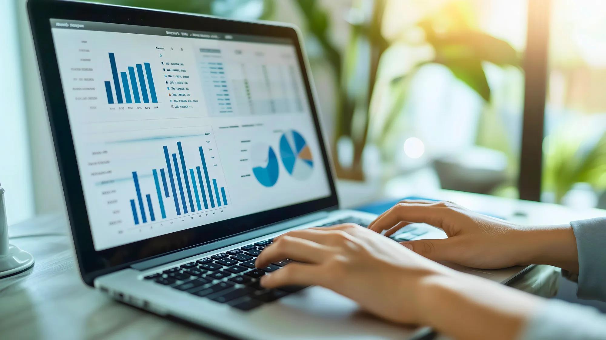 Person using a laptop to view analysis reports.