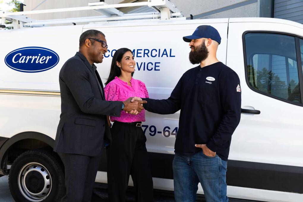 service tech speaking with customers