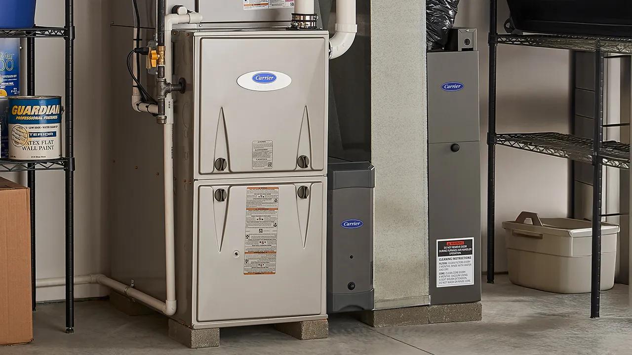 Whole home air purifier installed next to a furnace