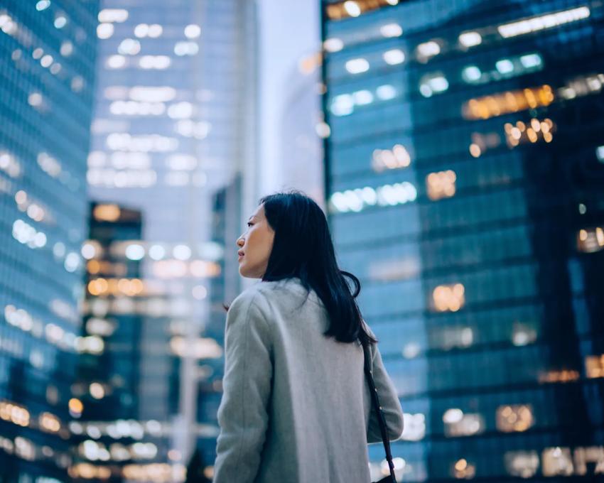 Woman standing in city